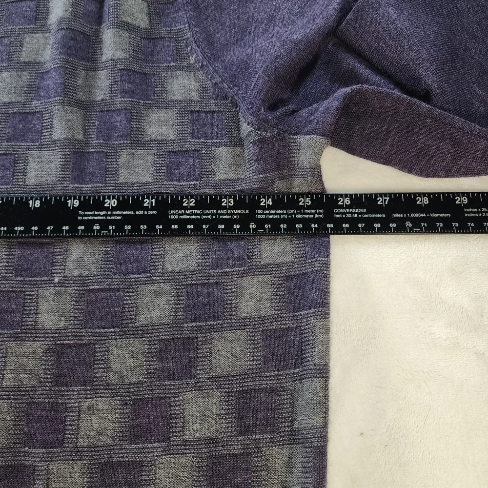 Alan Flusser Mens XXL Merino Wool Blend Purple Checkered LS Polo Sweater